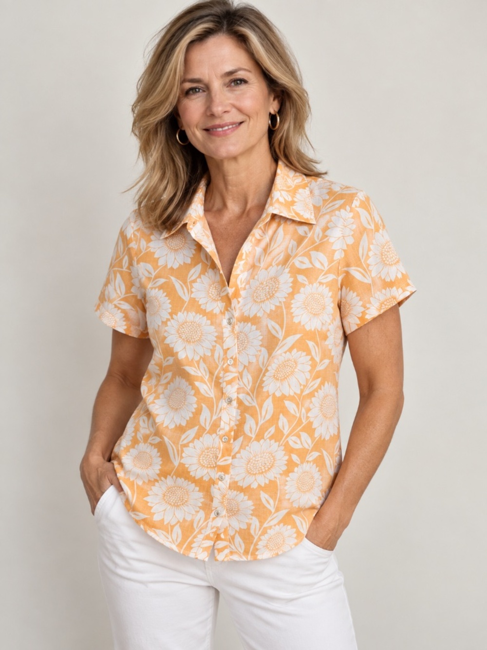 Tommy Bahama 100% Linen Sunflower Button Up Top Sz S